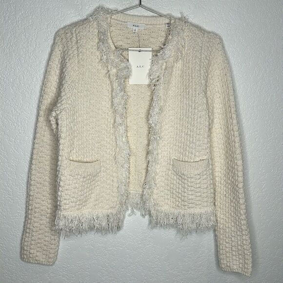 NWT A.L.C. April Fringe Open-Front Cardigan Cream Small - Picture 2 of 13